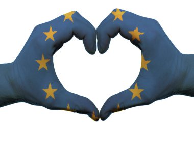 Heart and love gesture in europe flag colors by hands isolated o clipart
