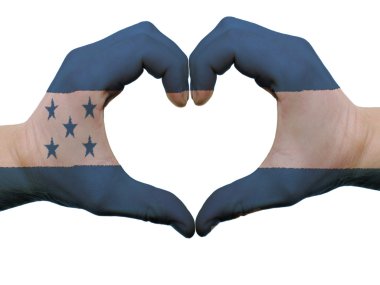 Heart and love gesture in honduras flag colors by hands isolated clipart