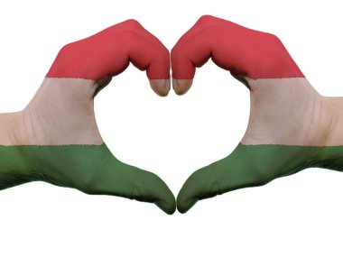 Heart and love gesture in hungary flag colors by hands isolated clipart