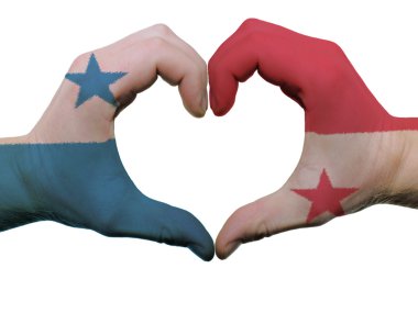 Heart and love gesture in panama flag colors by hands isolated o clipart