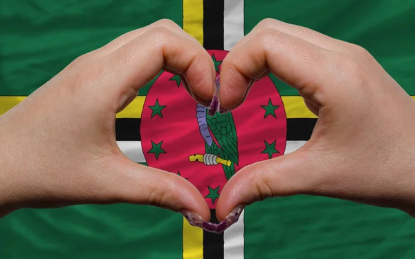 Over national flag of dominica showed heart and love gesture mad — Stock Photo, Image