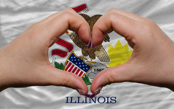 Sobre a bandeira do estado americano de illinois mostrou coração e amor gestu — Fotografia de Stock