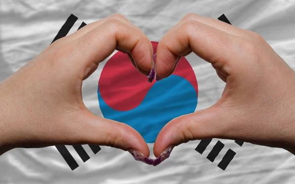 Πέρα από την εθνική σημαία της Νότιας Κορέας έδειξε την καρδιά και αγάπη χειρονομία — Φωτογραφία Αρχείου