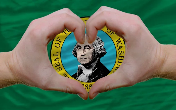 Sobre a bandeira do estado americano de Washington mostrou coração e amor ges — Fotografia de Stock