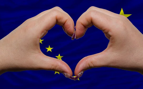 Amerikai állam Alaszka zászlaja alatt megmutatta a szíve és a szeretet gesztusa — Stock Fotó