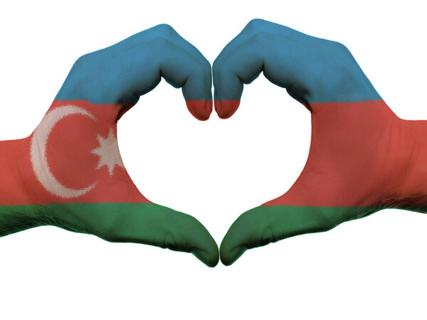 Heart and love gesture in azerbaijan flag colors by hands isolat