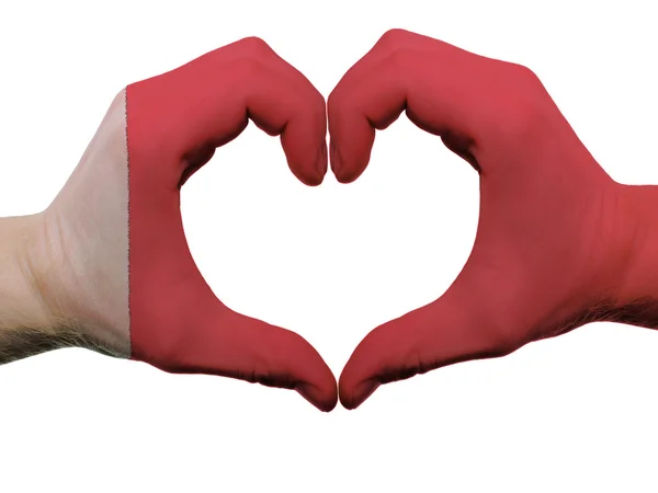 Serca i miłości gest w kolorach flagi Bahrajnu przez ręce na białym tle — Zdjęcie stockowe