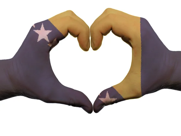 Serca i miłości gest w Bośni i Hercegowinie flaga kolory ręcznie — Zdjęcie stockowe