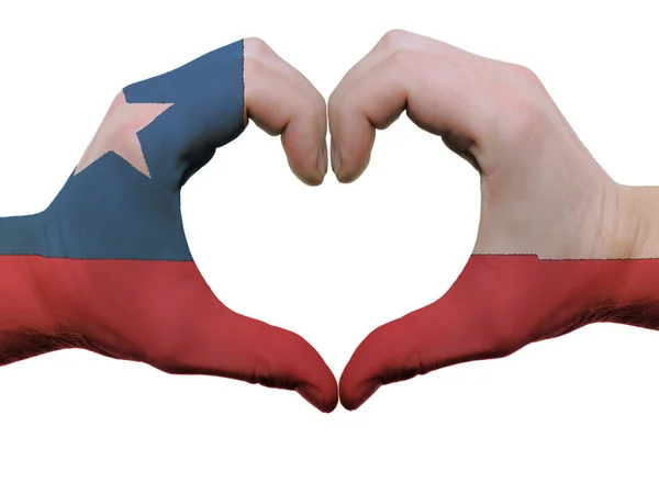 Serca i miłości gest w chile flaga kolory przez ręce na tle — Zdjęcie stockowe