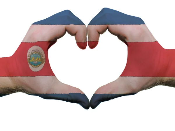 Hart en liefde gebaar in costa rica vlag kleuren door handen isolat — Stockfoto