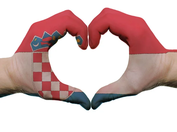 Serca i miłości gest w Chorwacja Flaga kolory przez ręce na białym tle — Zdjęcie stockowe