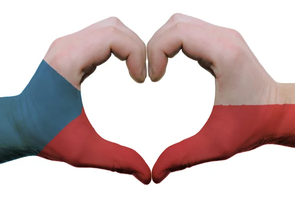 Geste de coeur et d'amour en couleurs drapeau tchèque par les mains isolées sur — Photo