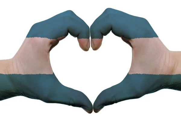 Hjärta och kärlek gest i el salvador flagga färger av händerna isola — Stockfoto