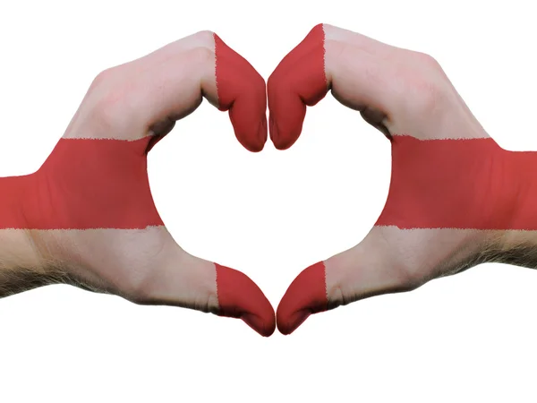 Coração e gesto de amor em cores bandeira inglaterra por mãos isoladas — Fotografia de Stock