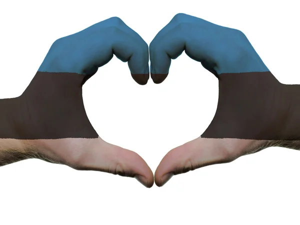 Καρδιά και αγάπη χειρονομία στα χρώματα σημαία Εσθονίας από χέρια που έχουν απομονωθεί — Φωτογραφία Αρχείου
