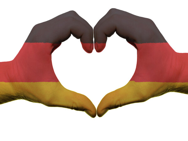 Heart and love gesture in germany flag colors by hands isolated