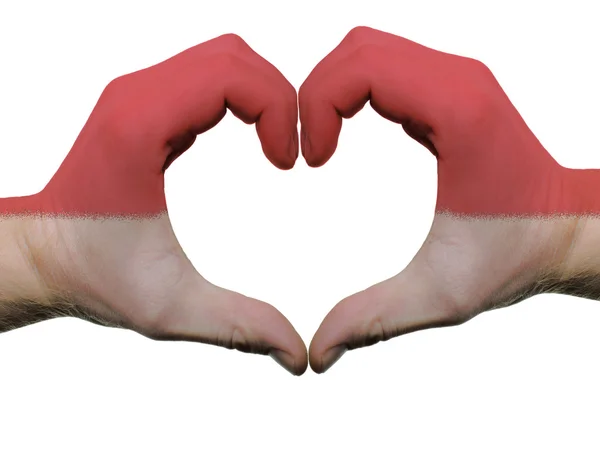 Herz und Liebe Geste in Indonesien Flagge Farben von Händen isolieren — Stockfoto
