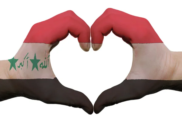 Cuore e amore gesto in iraq bandiera colori da mani isolate su — Foto Stock