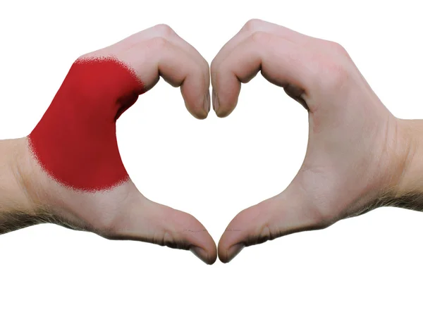 Hjärta och kärlek gest i japan flagga färger av händer isolerad på — Stockfoto