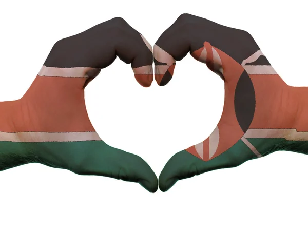 Geste de coeur et d'amour dans les couleurs du drapeau kenya par les mains isolées sur — Photo