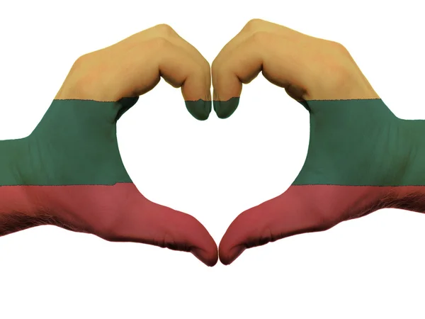 Coração e gesto de amor em cores bandeira lithuania por mãos isolar — Fotografia de Stock