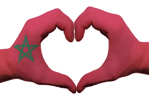 Coração e gesto de amor em cores bandeira morocco por mãos isoladas — Fotografia de Stock