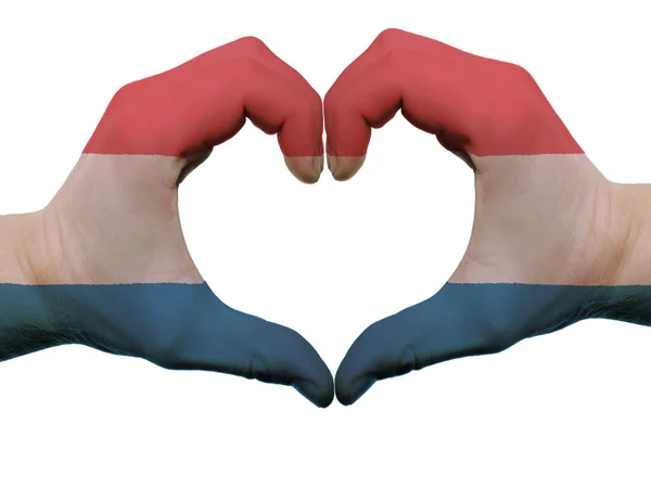 Heart and love gesture in netherlands flag colors by hands isola — Stock Photo, Image