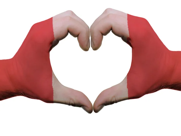 Corazón y gesto de amor en colores de bandera perú por manos aisladas en —  Fotos de Stock