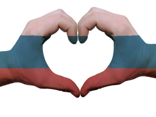 Eller izole o tarafından Rusya bayrağı renklerde kalp ve sevgi jest — Stok fotoğraf