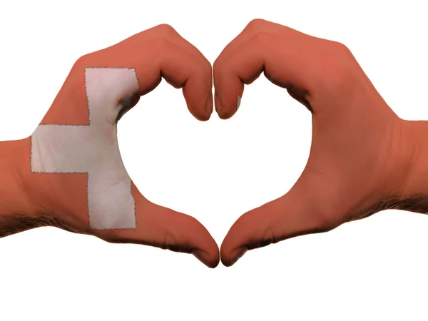 Serca i miłości gest w Szwajcarii flaga kolory przez ręce isola — Zdjęcie stockowe