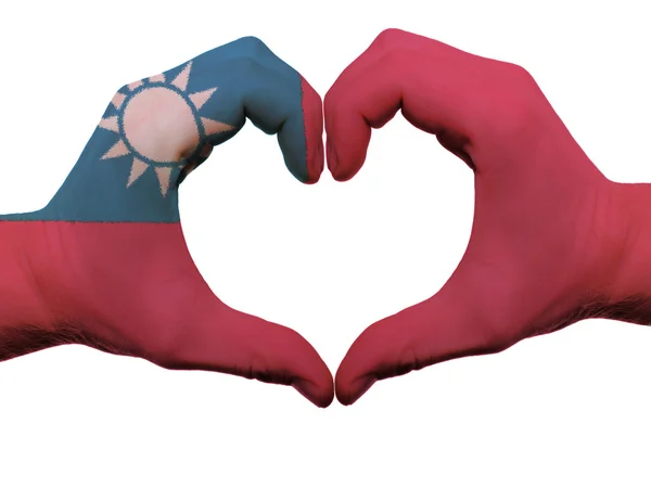 Herz- und Liebesgeste in den Farben der taiwanesischen Flagge mit isolierten Händen — Stockfoto