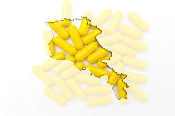 Outline map of armenia with transparent pills in the background — Stock Photo, Image