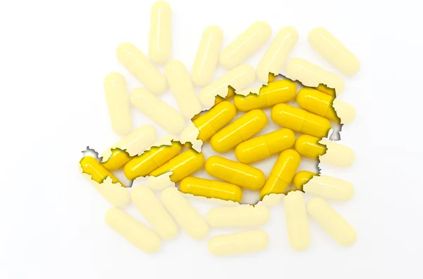 Mappa schematica di austria con pillole trasparenti sullo sfondo — Foto Stock