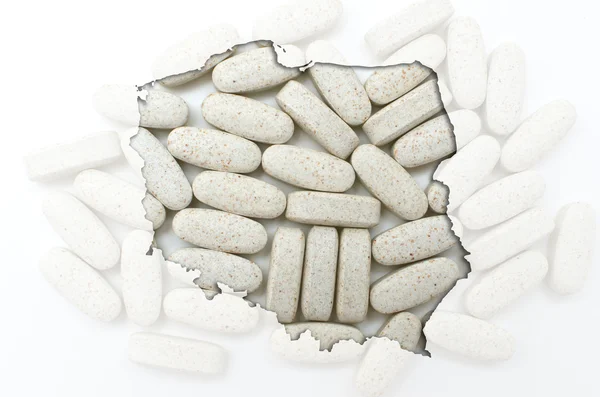 Kaart van het overzicht van Polen met transparante pillen in de achtergrond-f — Stockfoto