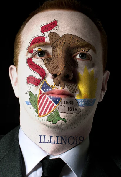 Us state of illinois flag painted face of businessman or politic — Stock Photo, Image
