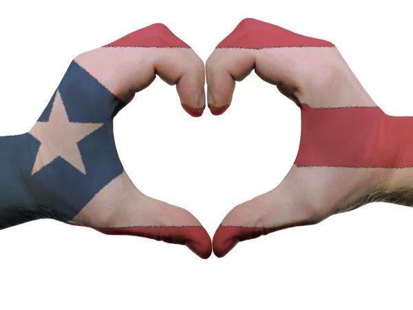Corazón y amor gesto en Puerto Rico bandera colores por manos isola Fotos de stock libres de derechos