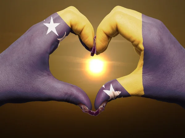 Hjärta och kärlek gest av händer färgade i Bosnien och Hercegovina fl — Stockfoto