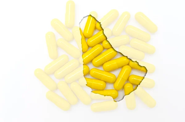 Overzicht-kaart van barbados met pillen op de achtergrond voor gezondheid — Stockfoto