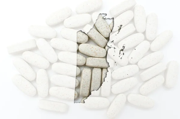 Konturkarta över belize med piller i bakgrunden för hälsa en — Stockfoto