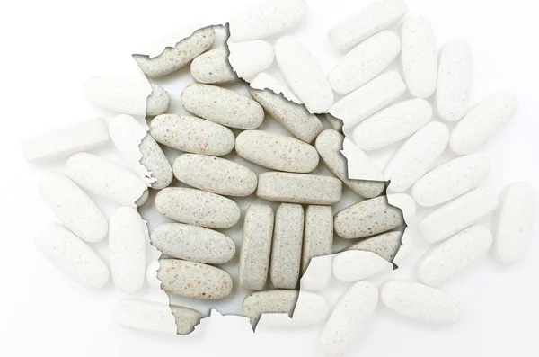 Начерки карти Болівії з таблетками на задньому плані для здоров'я — стокове фото