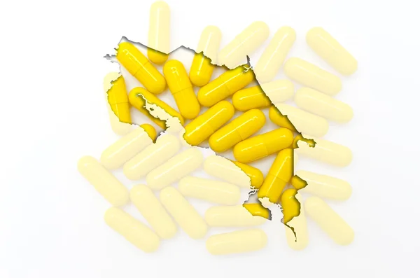 Overzicht-kaart van costa rica met pillen op de achtergrond voor gezondheid — Stockfoto