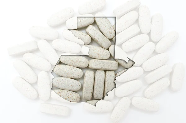 Περίγραμμα της Γουατεμάλα με χάπια στο παρασκήνιο για την υγεία — 图库照片