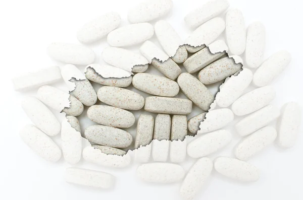 Начерки карти угорської з таблетками на задньому плані для здоров'я — стокове фото