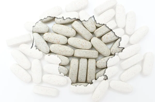 Начерки карти Литви з таблетками на задньому плані для здоров'я — стокове фото
