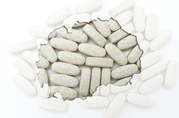 Outline map of macedonia with pills in the background for health — Stock Photo, Image