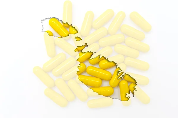 Umrisskarte von Malta mit Pillen im Hintergrund für Gesundheit und — Stockfoto