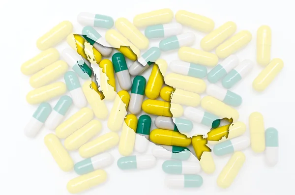 Outline mappa del Messico con pillole sullo sfondo per la salute e — Foto Stock