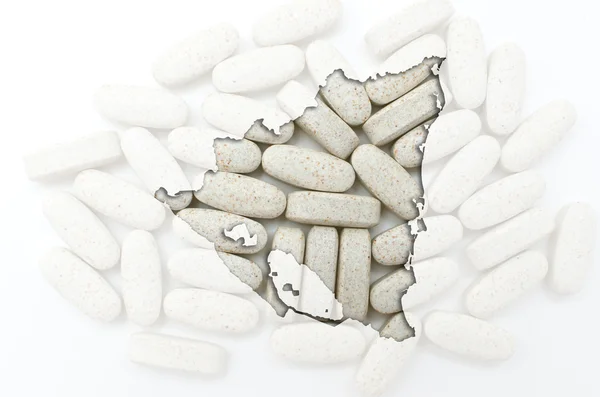 Mappa schematica del Nicaragua con pillole sullo sfondo per la salute — Foto Stock