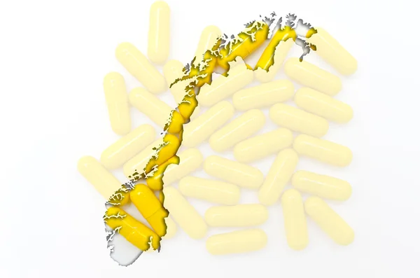 Overzicht kaart van Noorwegen met transparante pillen in de achtergrond-f — Stockfoto