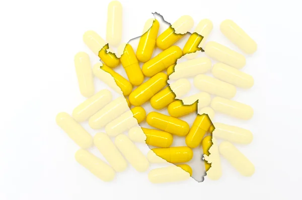 Umrisskarte von Peru mit Pillen im Hintergrund für Gesundheit und — Stockfoto